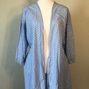 Lightweight blue with white polka dot robe/dressing gown.